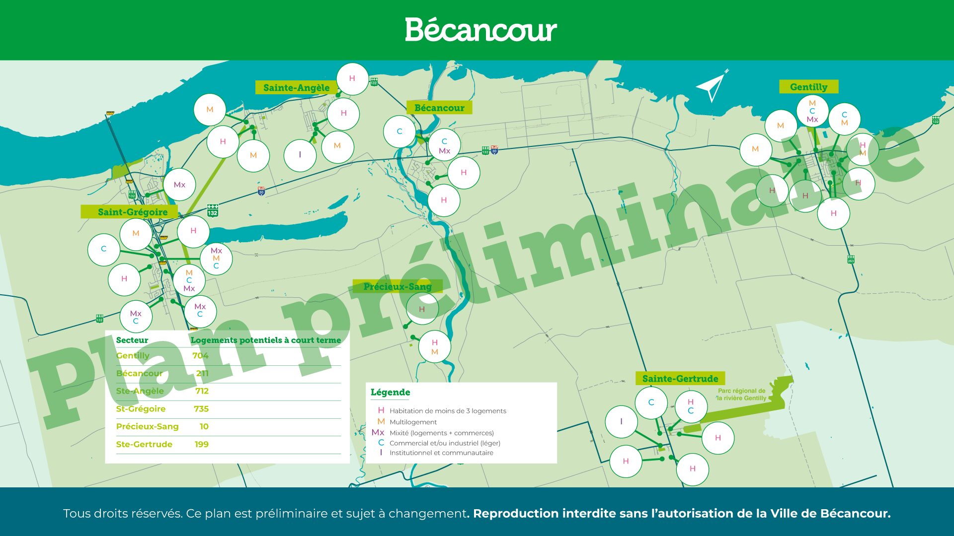 Carte des développements résidentiels: Bécancour
